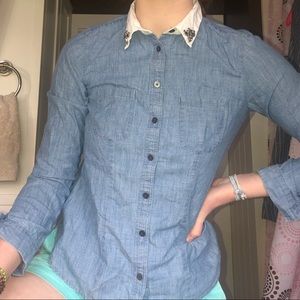 LOFT jeweled collared button down